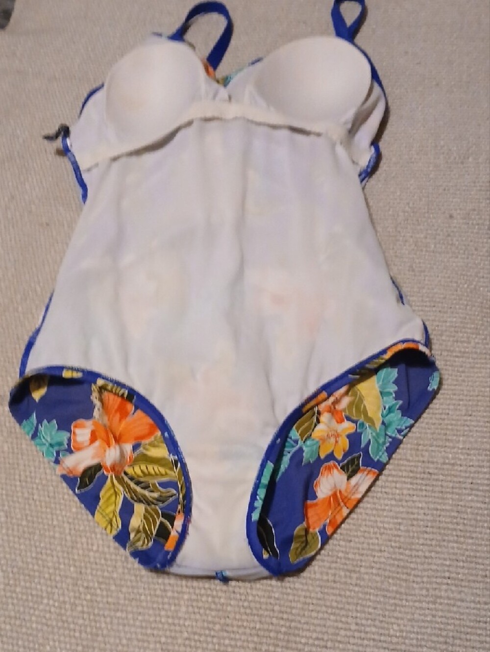 Jantzen Blue Floral One-Piece Swimsuit with Orange & Yellow Blooms - Picture 8 of 8